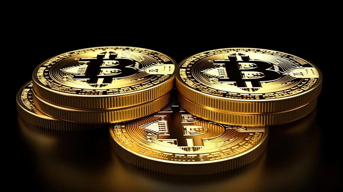 Pièce de Bitcoin sur fond numérique représentant les cryptomonnaies